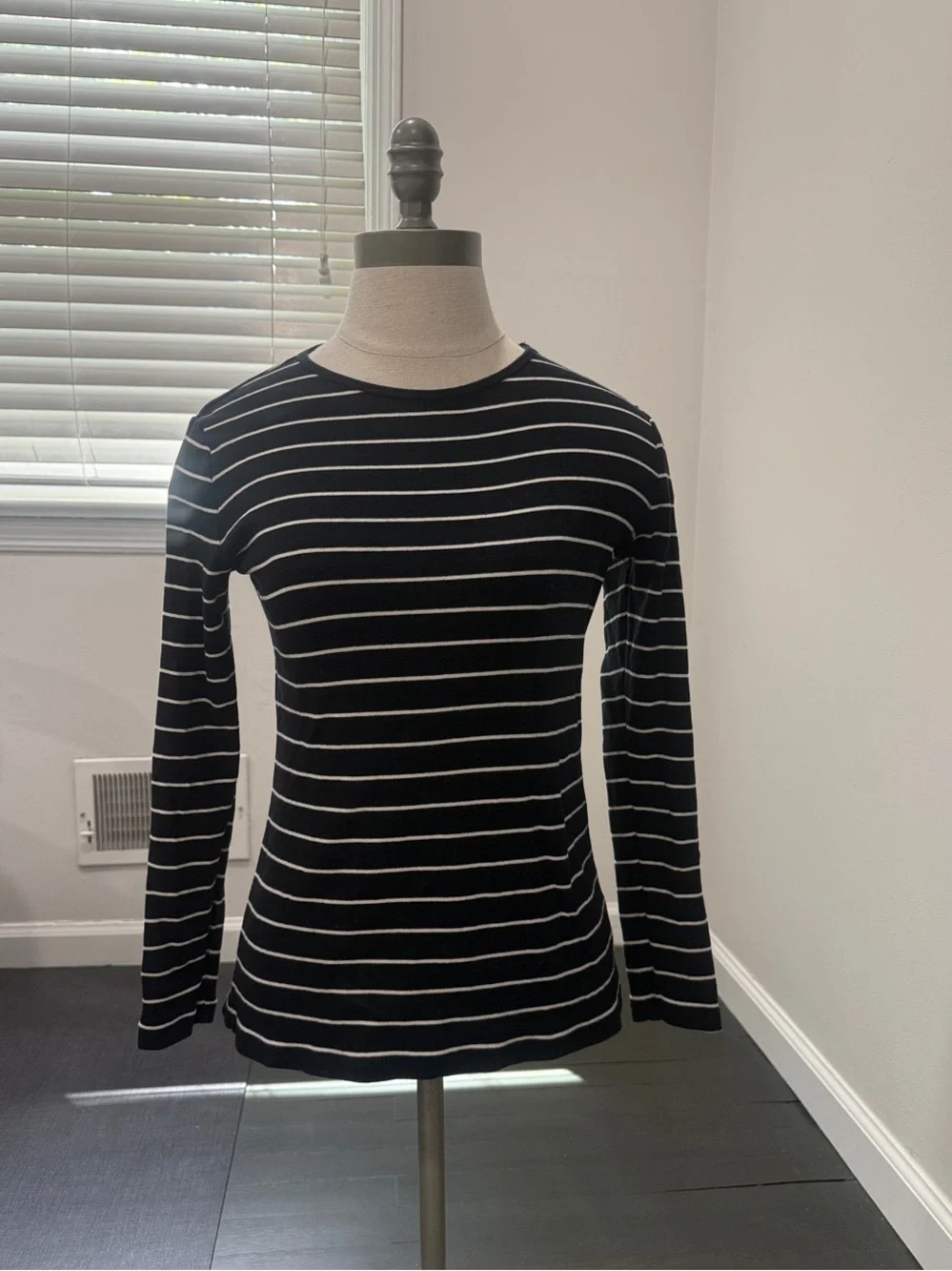Lauren Ralph Lauren Black and White Striped Long-Sleeve Crew Tee - Picture 1 of 2